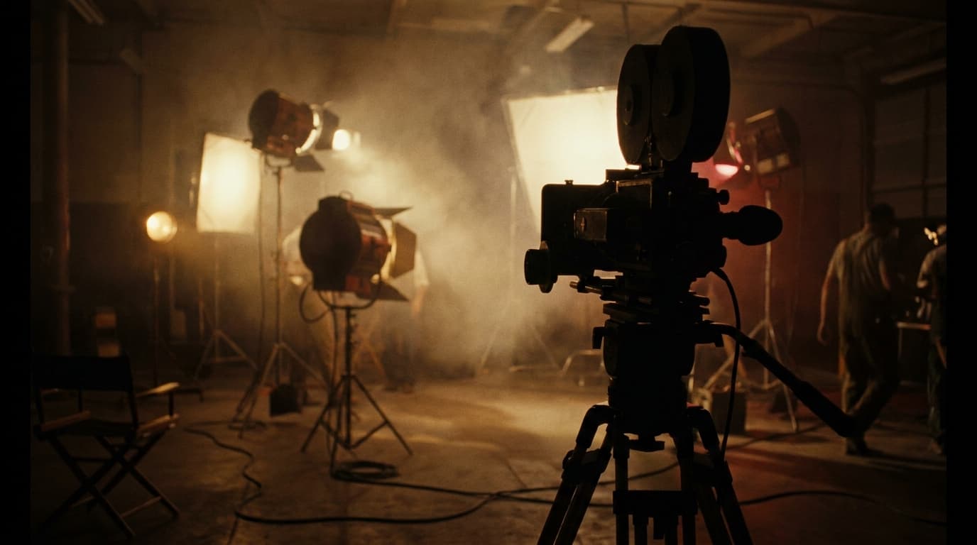 Filmset mit Scheinwerfern — zur Vita von Michael Dacian Pop