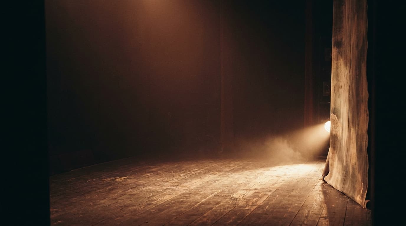 Michael Dacian Pop — Schauspieler auf der Bühne im warmen Scheinwerferlicht, Berlin